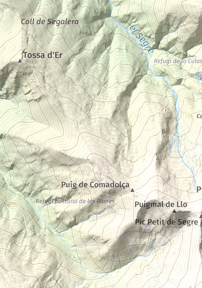 Mapa de relieve de Puigmal, 2910 m, Cerdanya Nord · Ripollès, lámina 100 Cims de Trobart. Detalle de la zona superior izquierda. 21 × 30 cm.