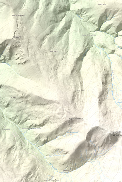 Mapa de relieve de Puigmal, 2910 m, Cerdanya Nord · Ripollès, lámina 100 Cims de Trobart. Detalle de la zona superior izquierda. 61 × 91 cm.