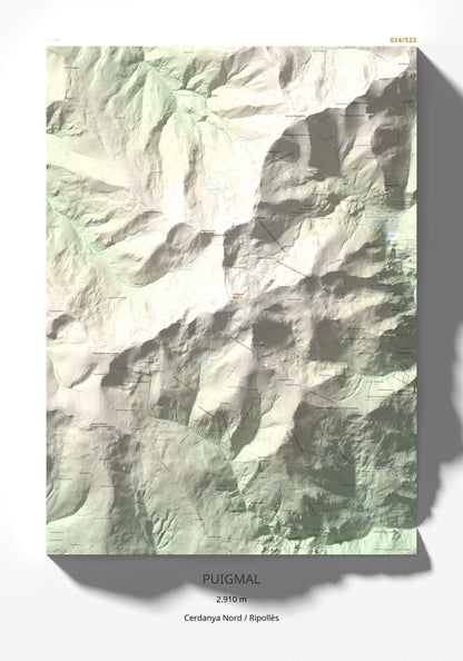 Mapa de relieve de Puigmal, 2910 m, Cerdanya Nord · Ripollès, lámina 100 Cims de Trobart 70 × 100 cm.