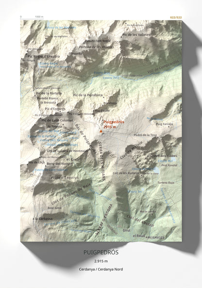 Mapa de relieve de Puigpedrós, 2915 m, Cerdanya · Cerdanya Nord, lámina 100 Cims de Trobart 21 × 30 cm.
