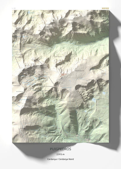 Mapa de relieve de Puigpedrós, 2915 m, Cerdanya · Cerdanya Nord, lámina 100 Cims de Trobart 50 × 70 cm.