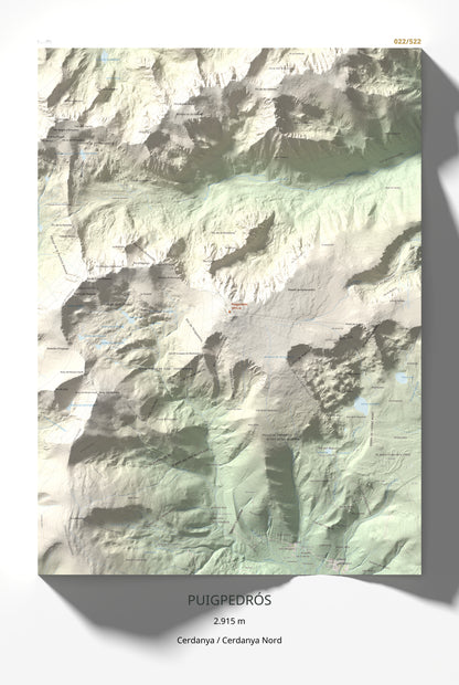 Mapa de relieve de Puigpedrós, 2915 m, Cerdanya · Cerdanya Nord, lámina 100 Cims de Trobart 61 × 91 cm.