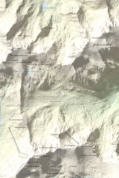 Mapa de relieve de Puigpedrós, 2915 m, Cerdanya · Cerdanya Nord, lámina 100 Cims de Trobart. Detalle de la zona superior izquierda. 61 × 91 cm.
