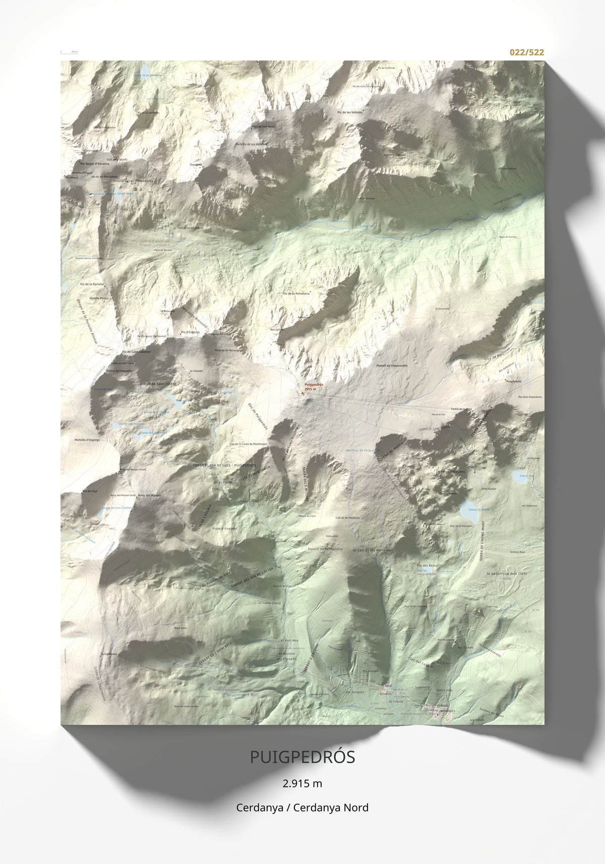 Mapa de relieve de Puigpedrós, 2915 m, Cerdanya · Cerdanya Nord, lámina 100 Cims de Trobart 70 × 100 cm.