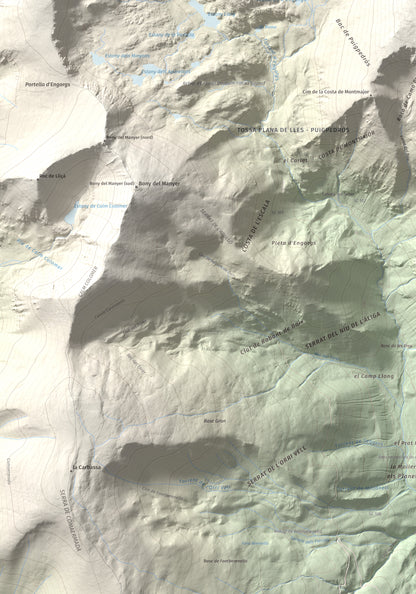 Mapa de relieve de Puigpedrós, 2915 m, Cerdanya · Cerdanya Nord, lámina 100 Cims de Trobart. Detalle de la zona inferior izquierda. 70 × 100 cm.