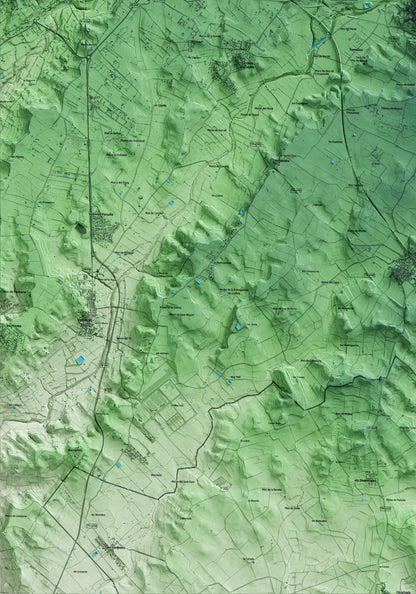 Mapa artístico del relieve de Puigpelat, al Alt Camp, con 15 km de entorno y base topográfica ICGC. Detalle de la zona inferior izquierda.