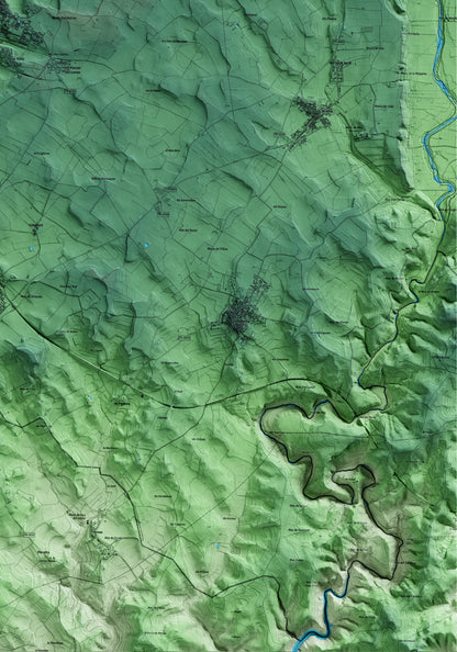 Mapa artístico del relieve de Puigpelat, al Alt Camp, con 15 km de entorno y base topográfica ICGC. Detalle de la zona inferior derecha.