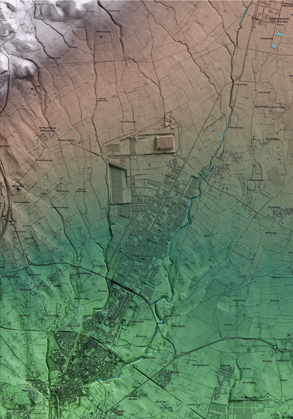 Mapa artístico del relieve de Puigpelat, al Alt Camp, con 15 km de entorno y base topográfica ICGC. Detalle de la zona superior izquierda.