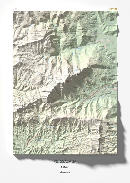 Mapa de relieve de Puigsacalm, 1514 m, Garrotxa, lámina 100 Cims de Trobart 50 × 70 cm.