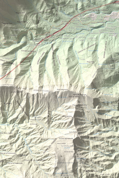 Mapa de relieve de Puigsacalm, 1514 m, Garrotxa, lámina 100 Cims de Trobart. Detalle de la zona inferior derecha. 61 × 91 cm.