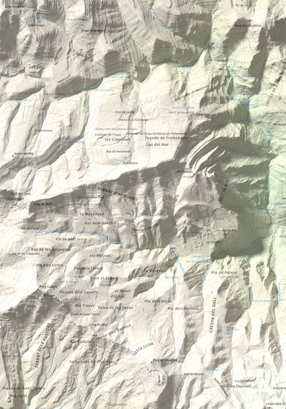 Mapa de relieve de Puigsacalm, 1514 m, Garrotxa, lámina 100 Cims de Trobart. Detalle de la zona superior izquierda. 70 × 100 cm.