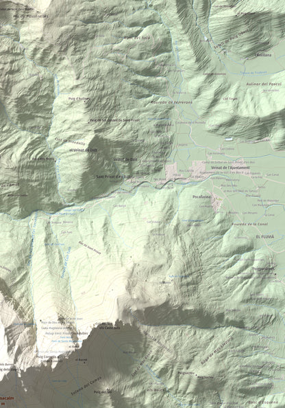 Mapa de relieve de Puigsacalm, 1514 m, Garrotxa, lámina 100 Cims de Trobart. Detalle de la zona superior derecha. 70 × 100 cm.