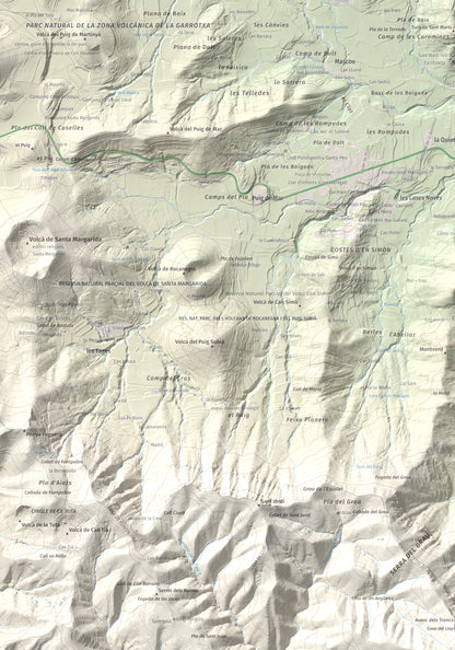 Mapa de relieve de Puigsallança, 1027 m, Garrotxa, lámina 100 Cims de Trobart. Detalle de la zona superior izquierda. 70 × 100 cm.
