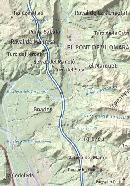 Mapa de relieve de Puigsoler, 524 m, Bages, lámina 100 Cims de Trobart. Detalle de la zona superior izquierda. 21 × 30 cm.