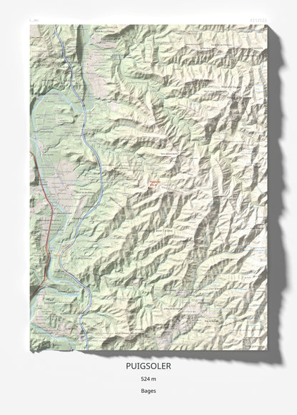 Mapa de relieve de Puigsoler, 524 m, Bages, lámina 100 Cims de Trobart 50 × 70 cm.