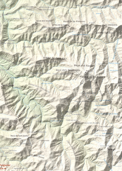 Mapa de relieve de Puigsoler, 524 m, Bages, lámina 100 Cims de Trobart. Detalle de la zona superior derecha. 50 × 70 cm.