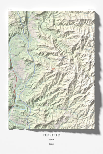 Mapa de relieve de Puigsoler, 524 m, Bages, lámina 100 Cims de Trobart 61 × 91 cm.