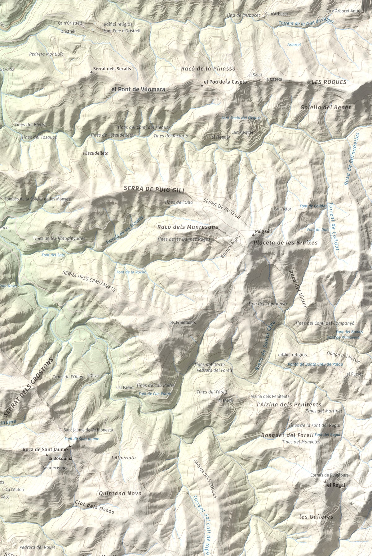 Mapa de relieve de Puigsoler, 524 m, Bages, lámina 100 Cims de Trobart. Detalle de la zona superior derecha. 61 × 91 cm.