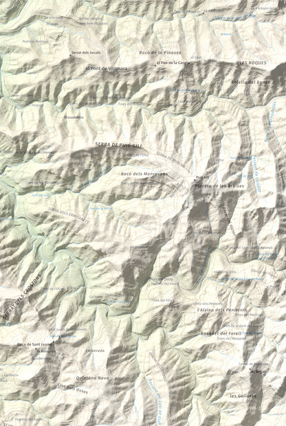 Mapa de relieve de Puigsoler, 524 m, Bages, lámina 100 Cims de Trobart. Detalle de la zona superior derecha. 61 × 91 cm.