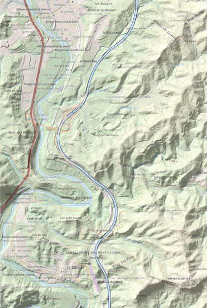 Mapa de relieve de Puigsoler, 524 m, Bages, lámina 100 Cims de Trobart. Detalle de la zona inferior izquierda. 61 × 91 cm.