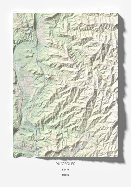 Mapa de relieve de Puigsoler, 524 m, Bages, lámina 100 Cims de Trobart 70 × 100 cm.