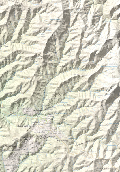 Mapa de relieve de Puigsoler, 524 m, Bages, lámina 100 Cims de Trobart. Detalle de la zona inferior derecha. 70 × 100 cm.