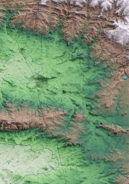 Mapa artístico del relieve de Puigverd d'Agramunt, al Urgell, con 15 km de entorno y base topográfica ICGC