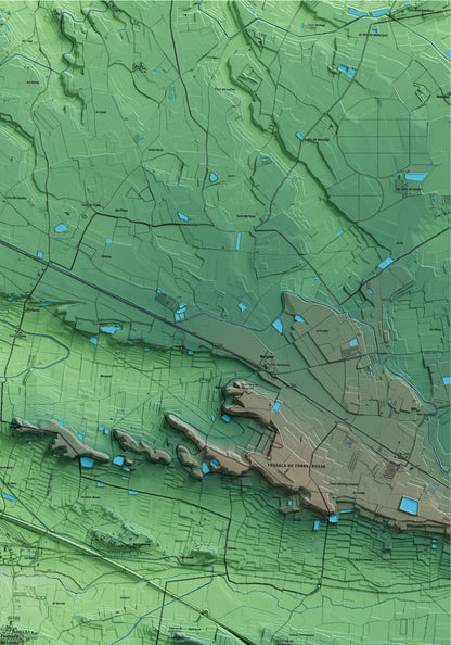 Mapa artístico del relieve de Puigverd de Lleida, al Segrià, con 15 km de entorno y base topográfica ICGC. Detalle de la zona superior derecha.