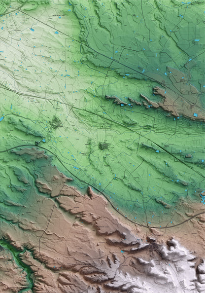 Mapa artístico del relieve de Puigverd de Lleida, al Segrià, con 15 km de entorno y base topográfica ICGC