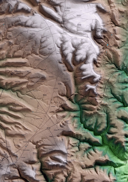 Mapa artístico del relieve de Pujalt, al Anoia, con 15 km de entorno y base topográfica ICGC. Detalle de la zona inferior derecha.