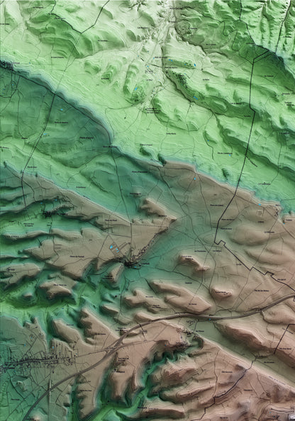 Mapa artístico del relieve de Pujalt, al Anoia, con 15 km de entorno y base topográfica ICGC. Detalle de la zona superior izquierda.