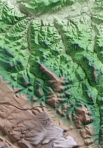 Mapa artístico del relieve de Pujalt, al Anoia, con 15 km de entorno y base topográfica ICGC. Detalle de la zona superior derecha.