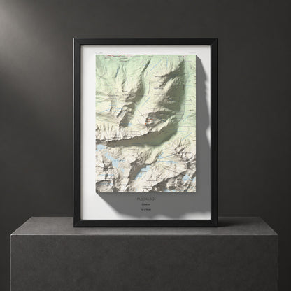 Mapa de relieve de Pujoalbo, 2504 m, Val d'Aran, lámina 100 Cims de Trobart. Presentación enmarcada. 30 × 40 cm.