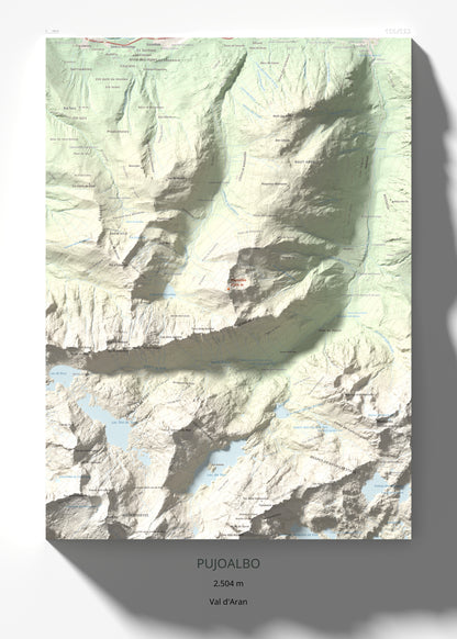 Mapa de relieve de Pujoalbo, 2504 m, Val d'Aran, lámina 100 Cims de Trobart 50 × 70 cm.
