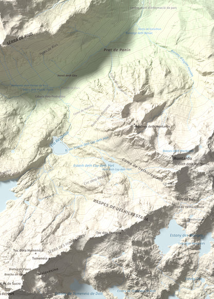 Mapa de relieve de Pujoalbo, 2504 m, Val d'Aran, lámina 100 Cims de Trobart. Detalle de la zona inferior derecha. 50 × 70 cm.