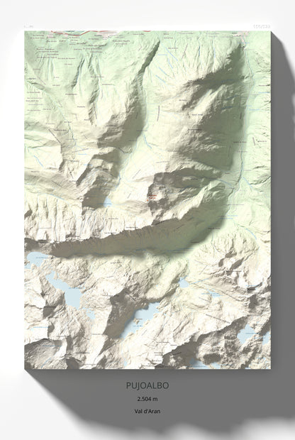 Mapa de relieve de Pujoalbo, 2504 m, Val d'Aran, lámina 100 Cims de Trobart 61 × 91 cm.