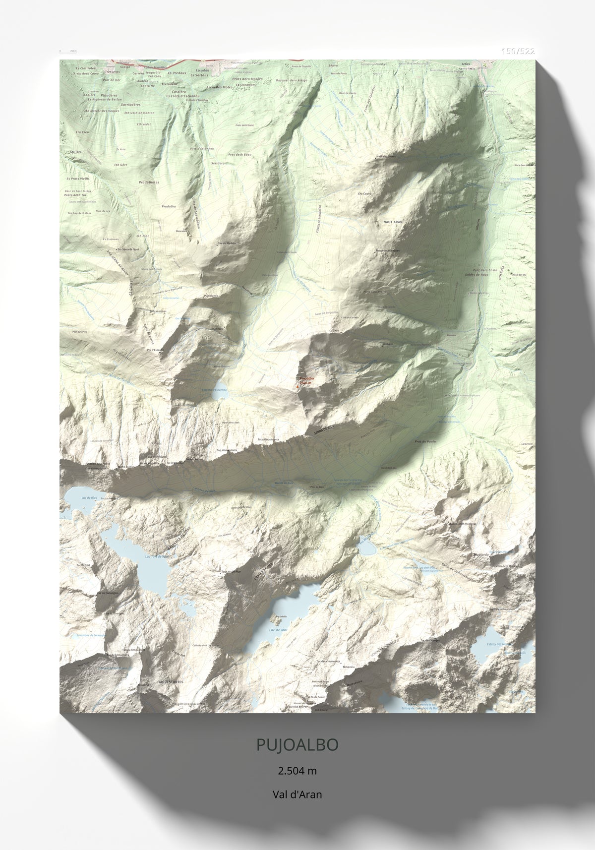 Mapa de relieve de Pujoalbo, 2504 m, Val d'Aran, lámina 100 Cims de Trobart 70 × 100 cm.