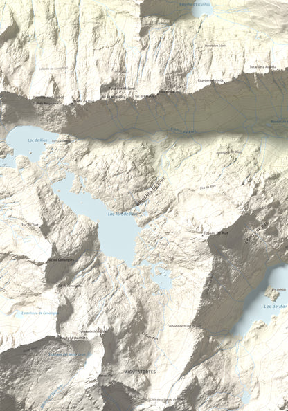 Mapa de relieve de Pujoalbo, 2504 m, Val d'Aran, lámina 100 Cims de Trobart. Detalle de la zona inferior izquierda. 70 × 100 cm.