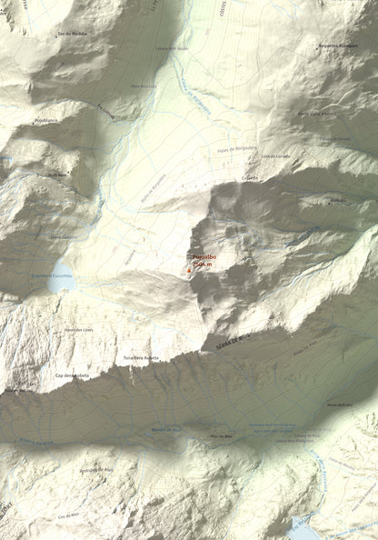 Mapa de relieve de Pujoalbo, 2504 m, Val d'Aran, lámina 100 Cims de Trobart. Detalle de la zona central. 70 × 100 cm.