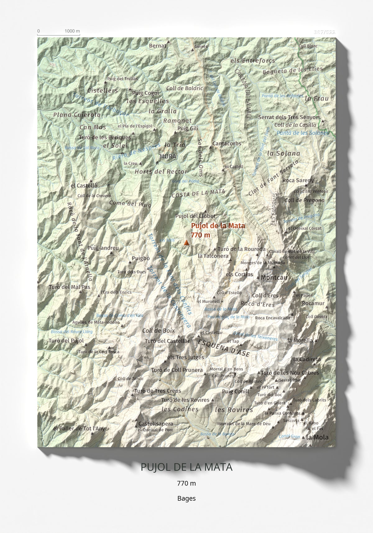 Mapa de relieve de Pujol de la Mata, 770 m, Bages, lámina 100 Cims de Trobart 21 × 30 cm.