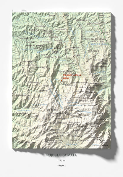 Mapa de relieve de Pujol de la Mata, 770 m, Bages, lámina 100 Cims de Trobart 21 × 30 cm.