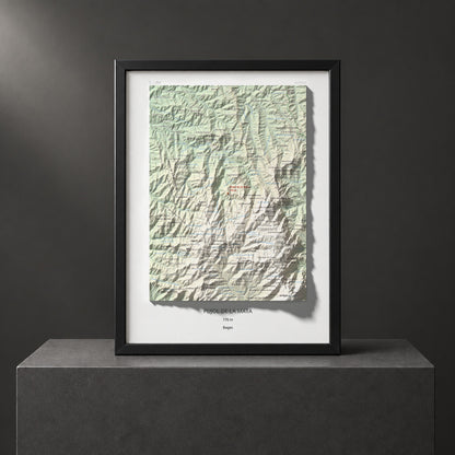 Mapa de relieve de Pujol de la Mata, 770 m, Bages, lámina 100 Cims de Trobart. Presentación enmarcada. 30 × 40 cm.