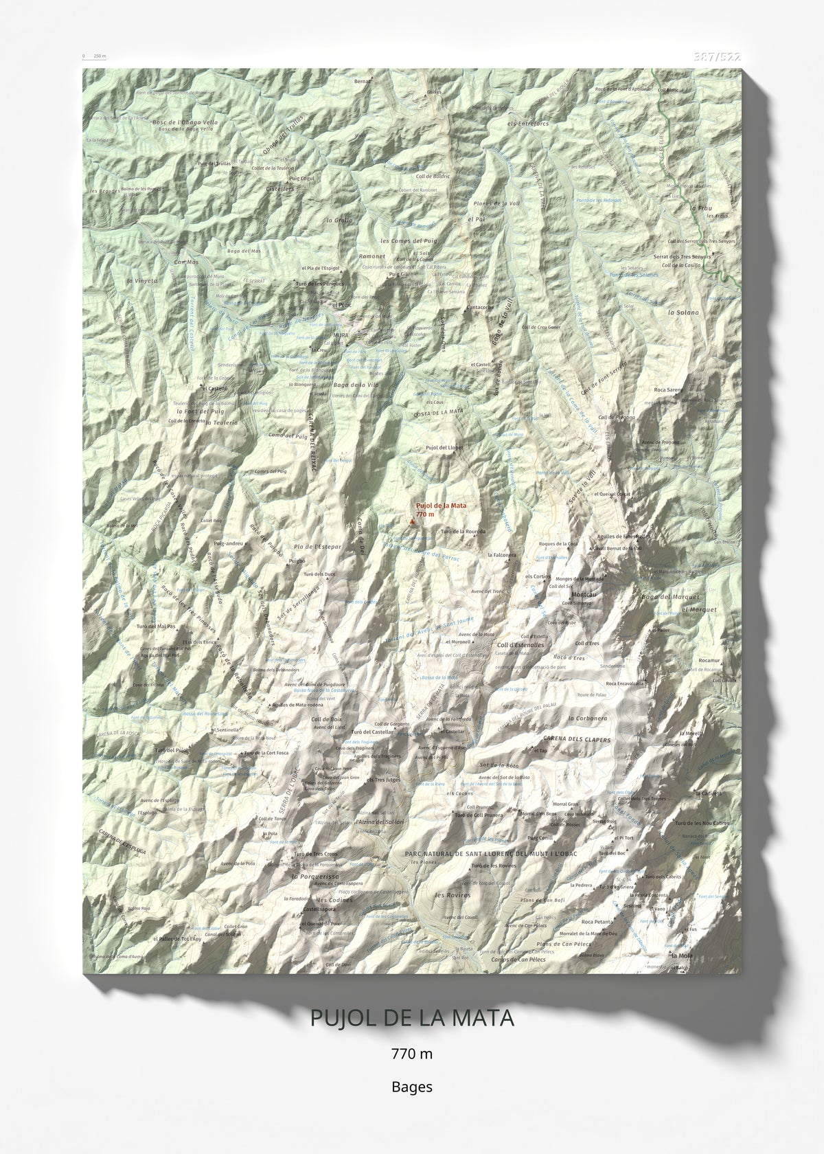 Mapa de relieve de Pujol de la Mata, 770 m, Bages, lámina 100 Cims de Trobart 50 × 70 cm.