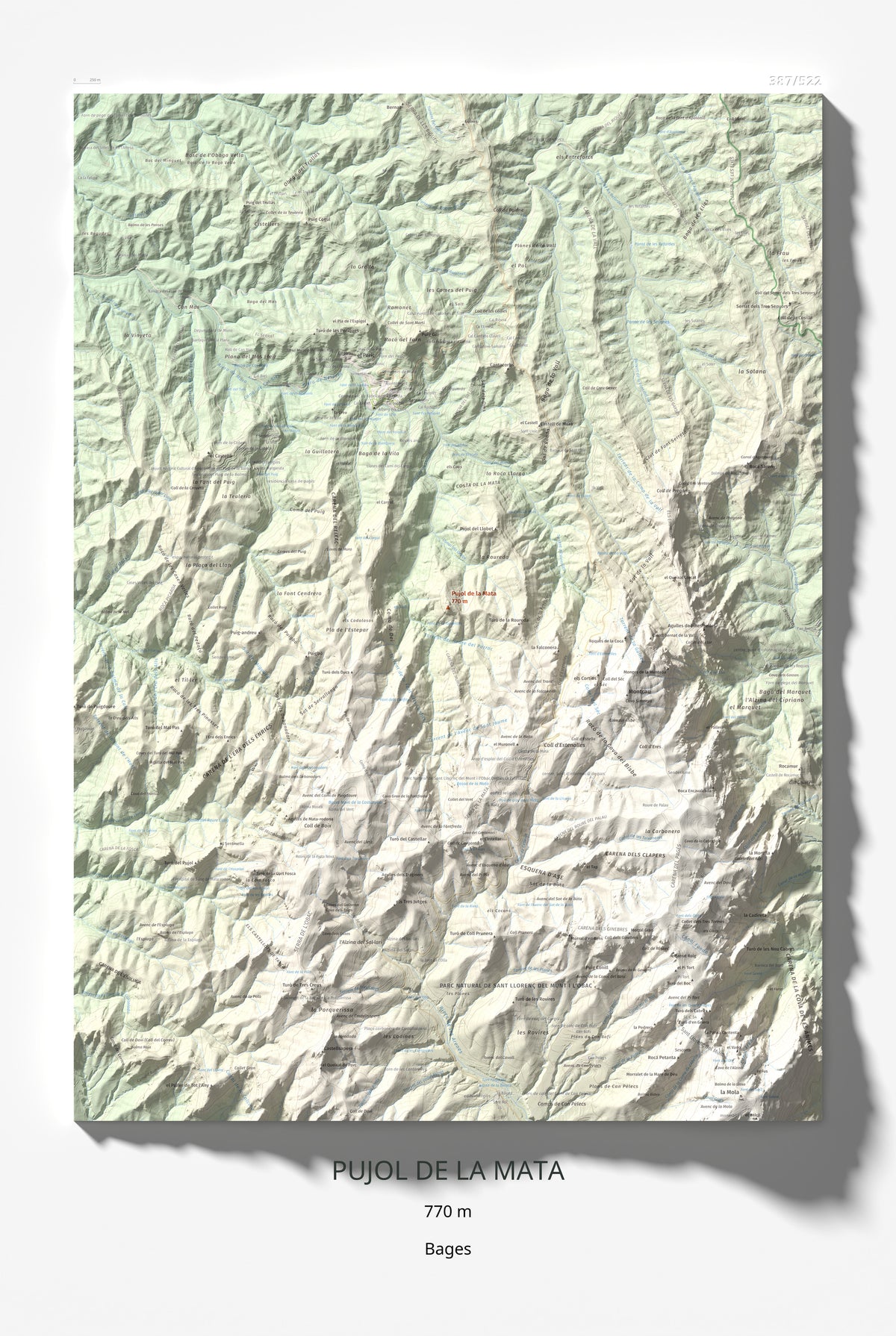 Mapa de relieve de Pujol de la Mata, 770 m, Bages, lámina 100 Cims de Trobart 61 × 91 cm.