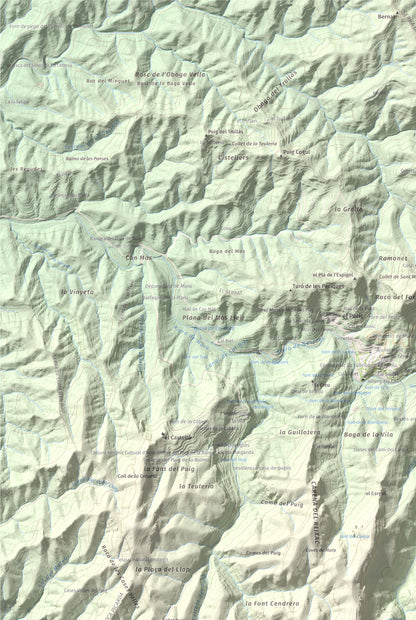Mapa de relieve de Pujol de la Mata, 770 m, Bages, lámina 100 Cims de Trobart. Detalle de la zona superior izquierda. 61 × 91 cm.