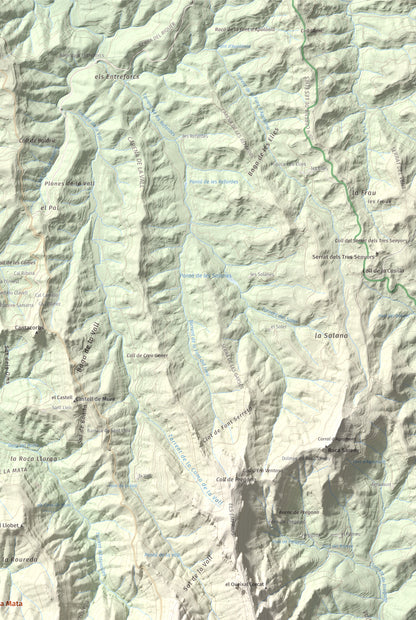 Mapa de relieve de Pujol de la Mata, 770 m, Bages, lámina 100 Cims de Trobart. Detalle de la zona superior derecha. 61 × 91 cm.
