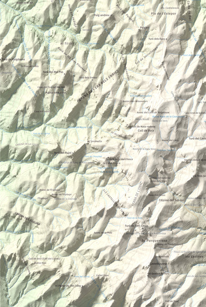 Mapa de relieve de Pujol de la Mata, 770 m, Bages, lámina 100 Cims de Trobart. Detalle de la zona inferior izquierda. 61 × 91 cm.