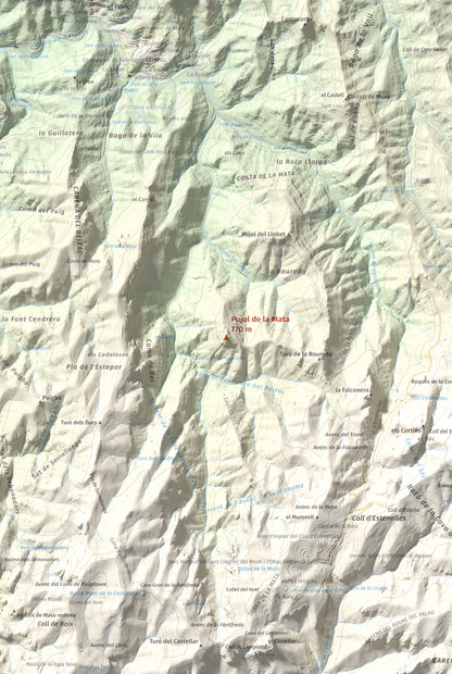 Mapa de relieve de Pujol de la Mata, 770 m, Bages, lámina 100 Cims de Trobart. Detalle de la zona central. 61 × 91 cm.