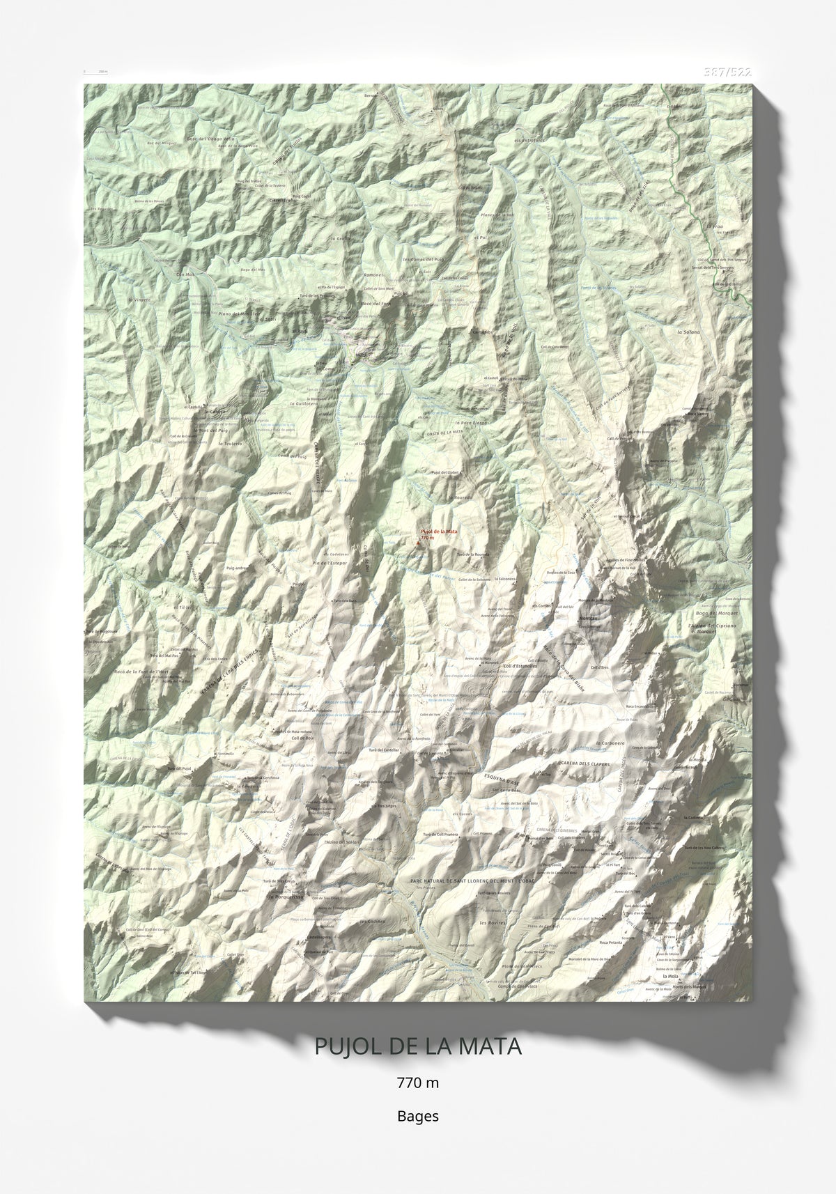 Mapa de relieve de Pujol de la Mata, 770 m, Bages, lámina 100 Cims de Trobart 70 × 100 cm.