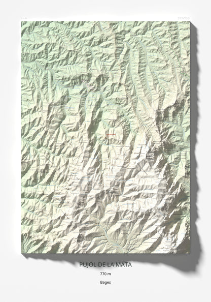 Mapa de relieve de Pujol de la Mata, 770 m, Bages, lámina 100 Cims de Trobart 70 × 100 cm.